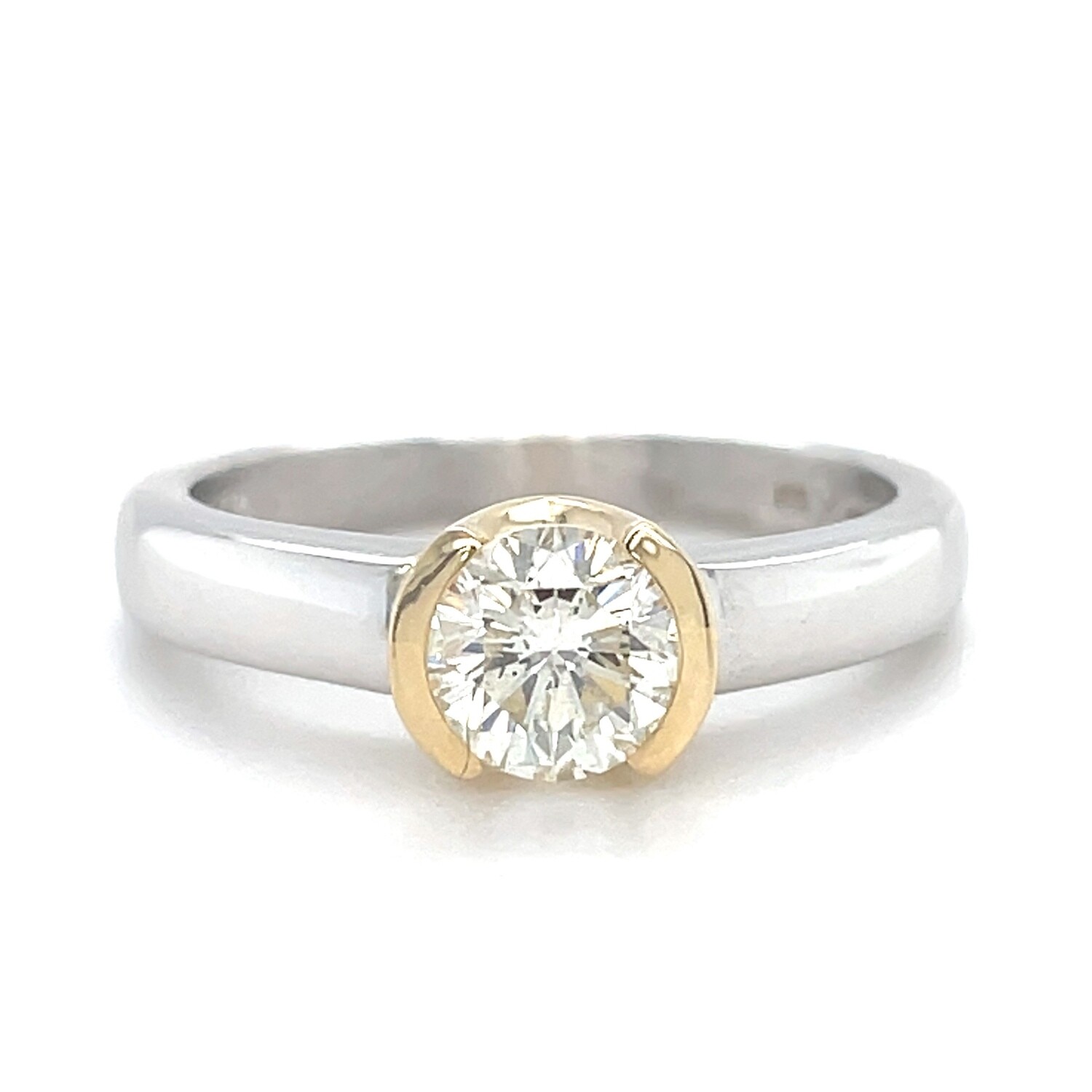 Diamond Solitaire Ring in 14k Yellow & White Gold — 0.79ct