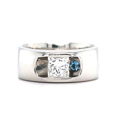 Diamond & Aqua Princess Cut Ring in Platinum — VS1 0.71ctw