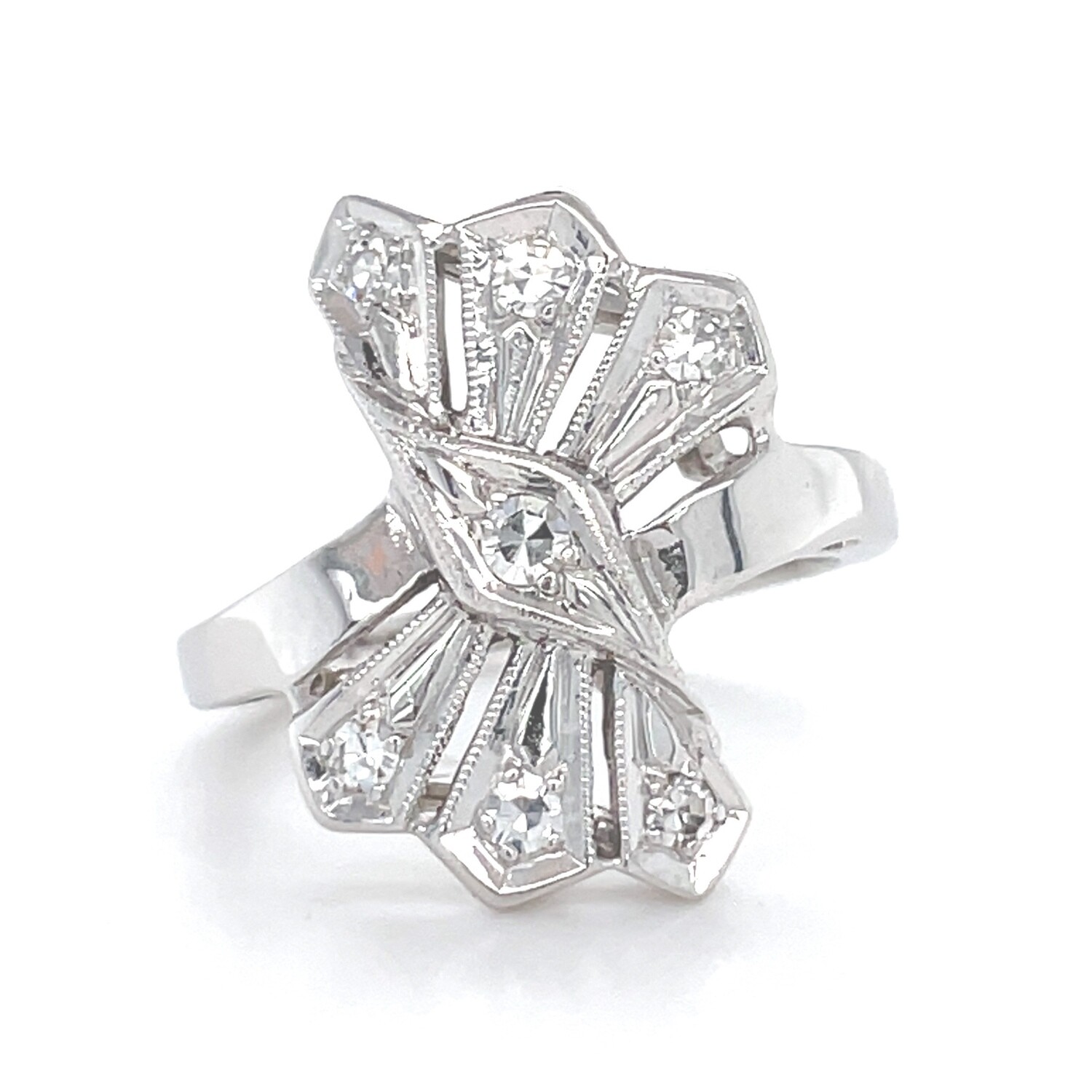 Ornate Diamond Ring in 14k White Gold — VS1 0.21ctw