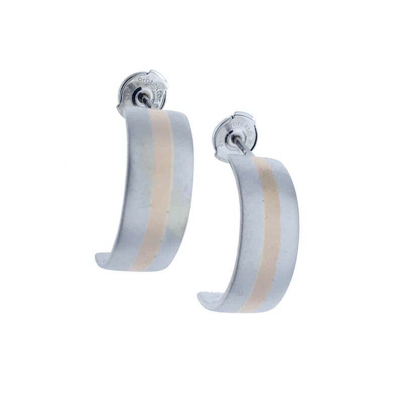 Handmade 14k Yellow & White Gold Half Hoop Earrings