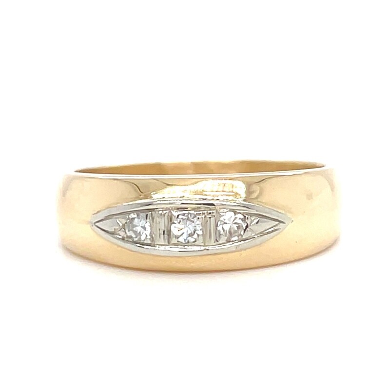 Three-Stone Diamond Band in Yellow & White Gold — 0.08ctw