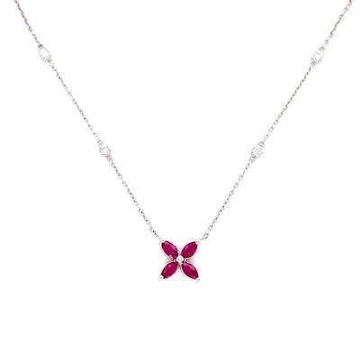 Ruby and Diamond Necklace in 14k White Gold