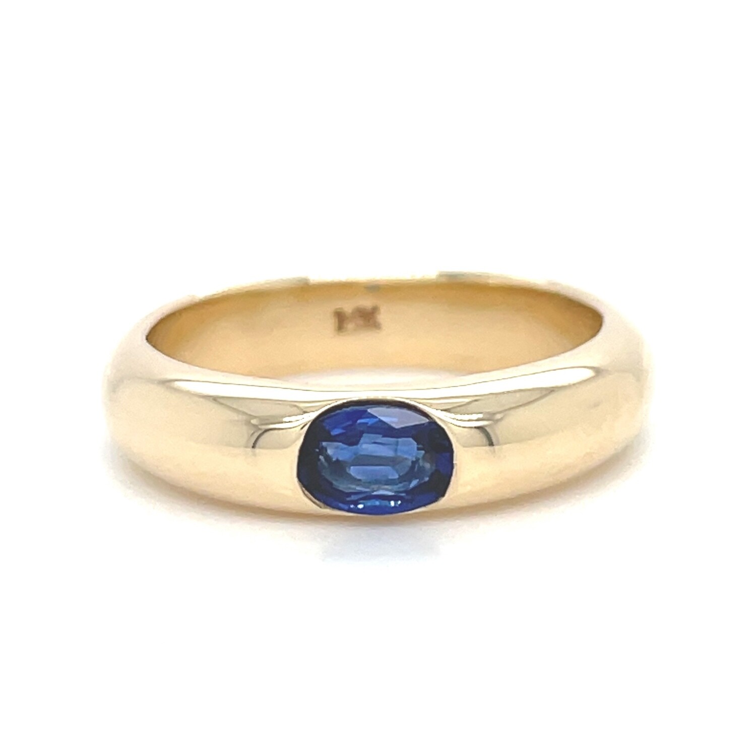 Blue Sapphire Oval Flush Mount Ring in 14k Yellow Gold