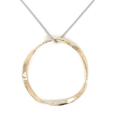 Hoop Yellow Gold Necklace on White Gold Adjustable Chain — 14k