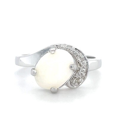 Opal & Diamond Ring in 14k White Gold