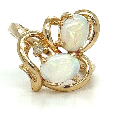 Opal & Diamond Bypass Ring in 14k Yellow Gold