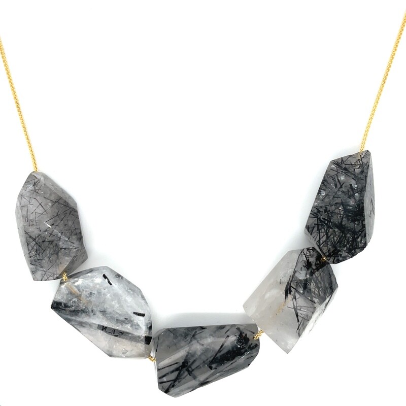 Tourmalinated Quartz Slide on a 14ky Gold Adjustable Chain