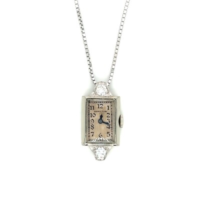 Hamilton Watch Diamond Pendant Necklace in 14k White Gold