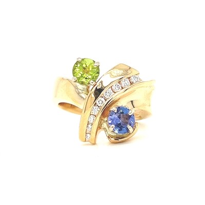 Tanzanite & Peridot Ring in 14k Yellow Gold