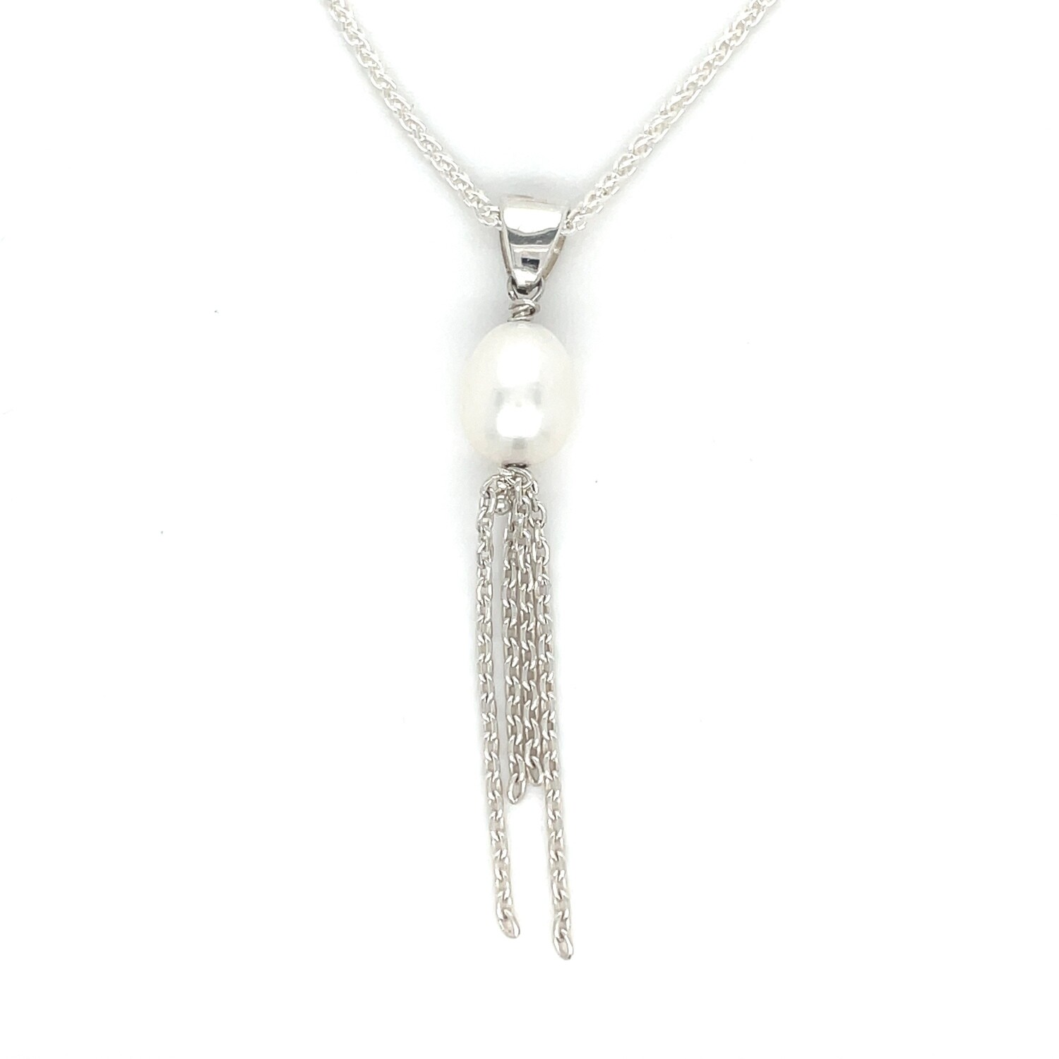 Paolo Pearl Necklace with Silver Chain Tassels