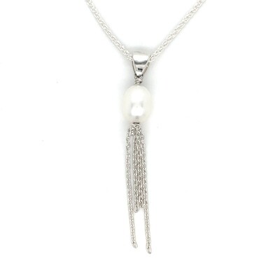 Paolo Pearl Necklace with Silver Chain Tassels