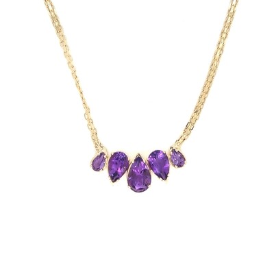 Pear-Shaped Amethyst Pendant Necklace in 14k Yellow Gold