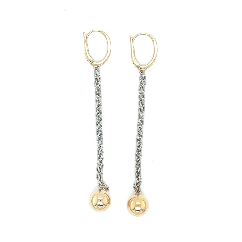 Sphere Drop Earrings in 14k White & Yellow Gold