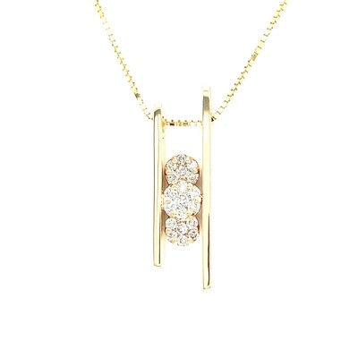 Diamond Cluster Split Bar Necklace in 14k Yellow Gold