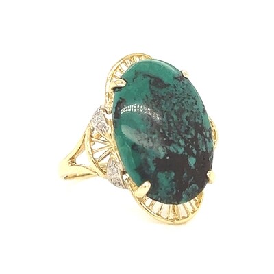 Turquoise & Diamond Ring in 14k Yellow & White Gold