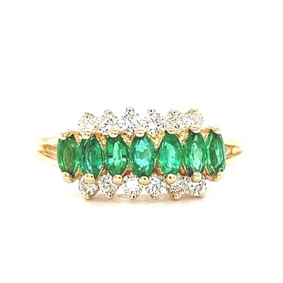 Emerald & Diamond Seven-Stone Ring in 14k Yellow Gold