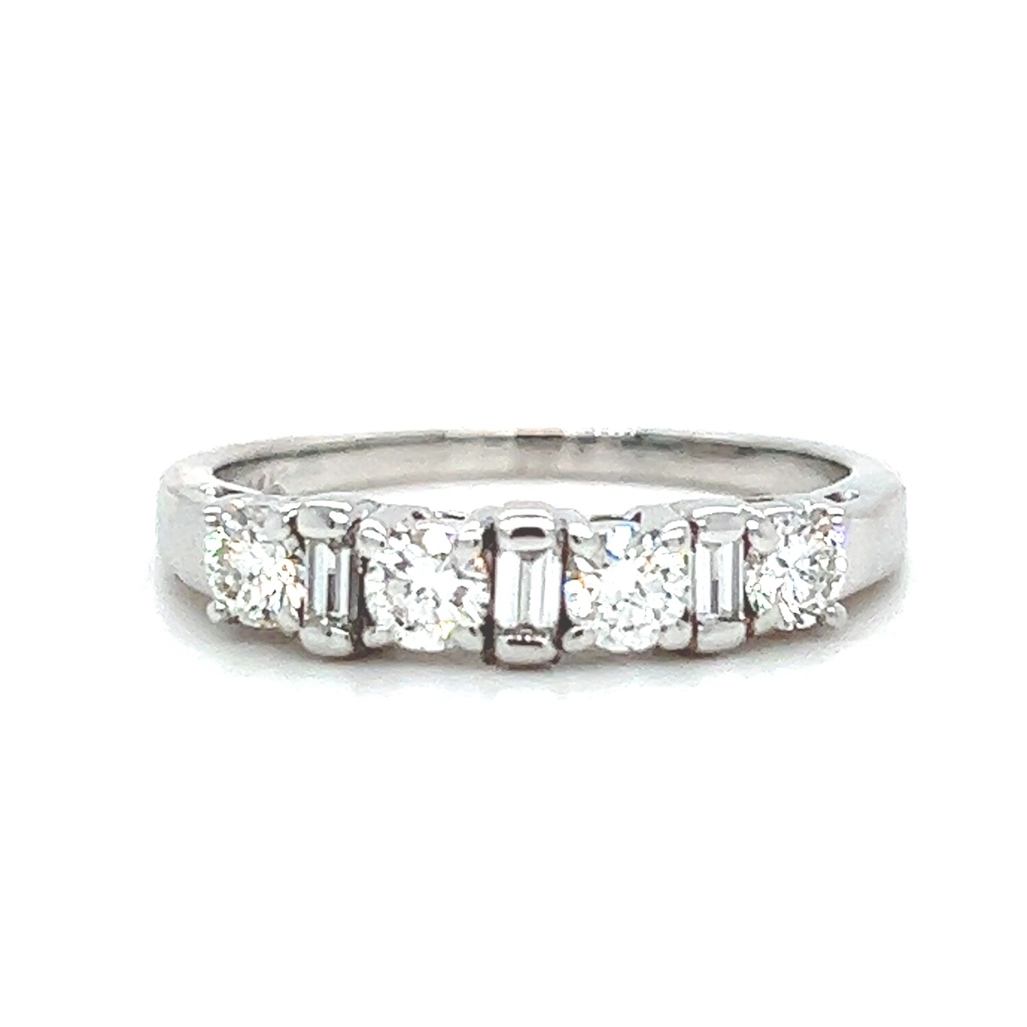 Diamond Round & Baguette Band in 14k White Gold — 0.68ctw