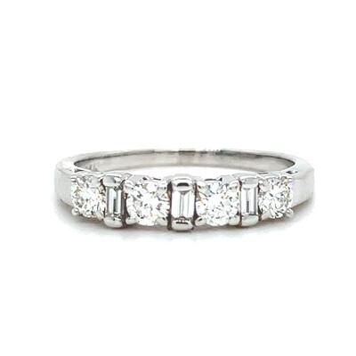 Diamond Round & Baguette Band in 14k White Gold — 0.68ctw