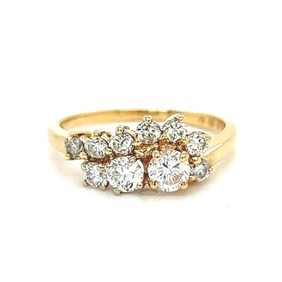Diamond Cluster Ring in 14k Yellow & White Gold — 0.90ctw