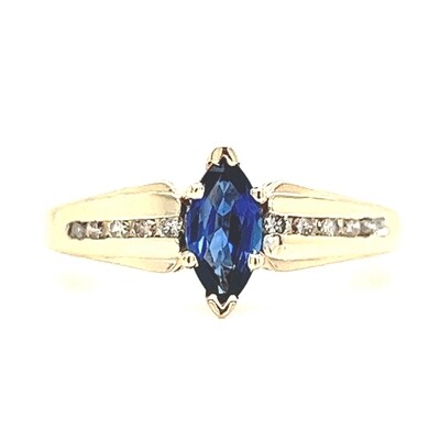Marquise Sapphire & Diamond Ring in 14k Yellow Gold