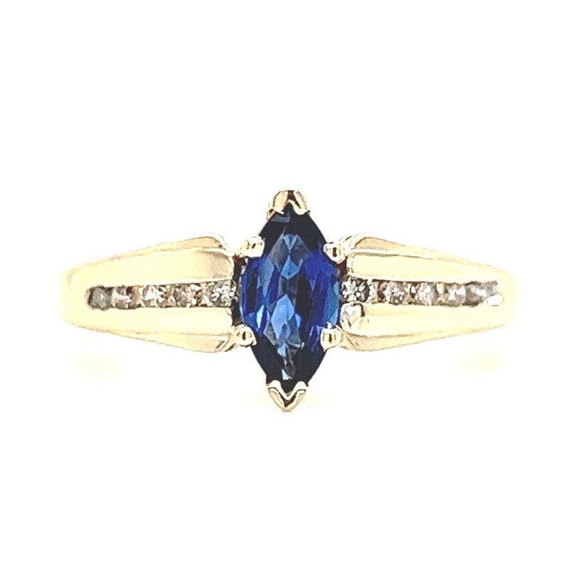 Marquise Sapphire & Diamond Ring in 14k Yellow Gold