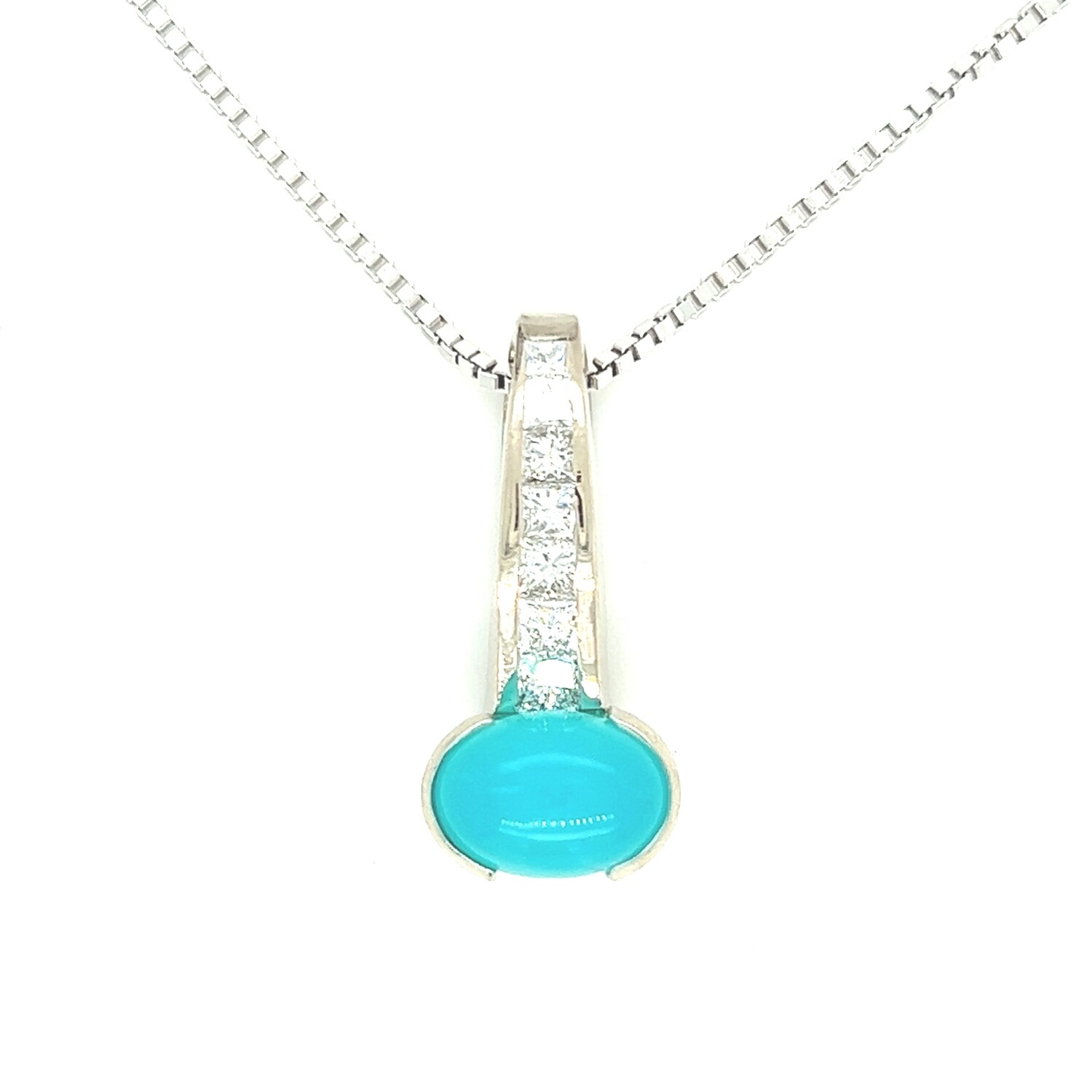 Cabochon Opal Diamond Necklace in 14k White Gold