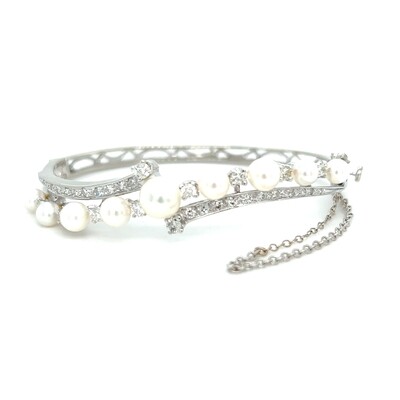 Diamond & Pearl Cuff Bracelet in 14k White Gold — 0.83ctw