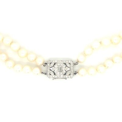Pearl & Diamond Necklace in 14k White Gold
