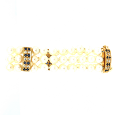 Sapphire & Diamond Pearl Bracelet in 14k Yellow Gold