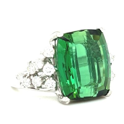 Green Tourmaline & Diamond Ring in Platinum