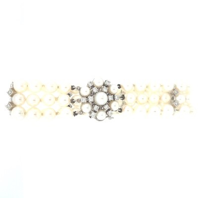 Diamond & Pearl Bracelet in 14k White Gold