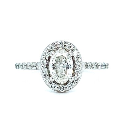 Diamond Oval Halo Ring in 18k White Gold — 0.85ctw