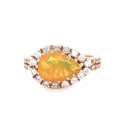 14k Rose Gold Opal & Diamond Ring