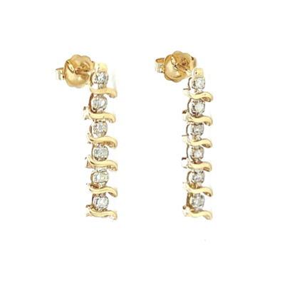 Diamond Wave Dangle Earrings in 14k Yellow Gold