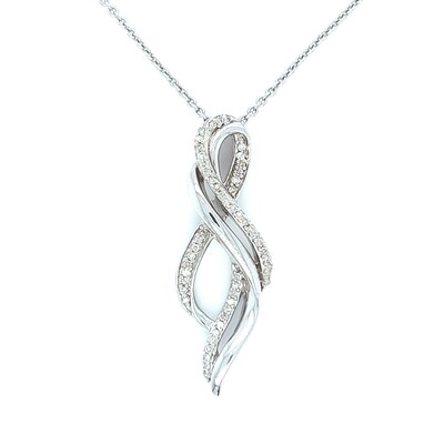 Diamond Ribbon Necklace in Sterling Silver