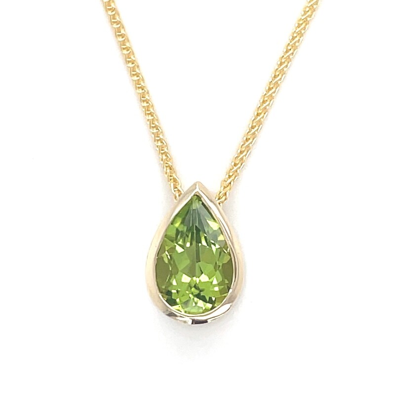 Pear Peridot Pendant on 14k Yellow Gold — 22”
