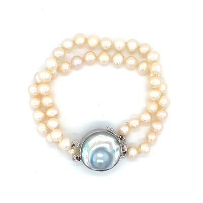Freshwater Pearl & Mother of Pearl Bracelet on Silver — 7.5”