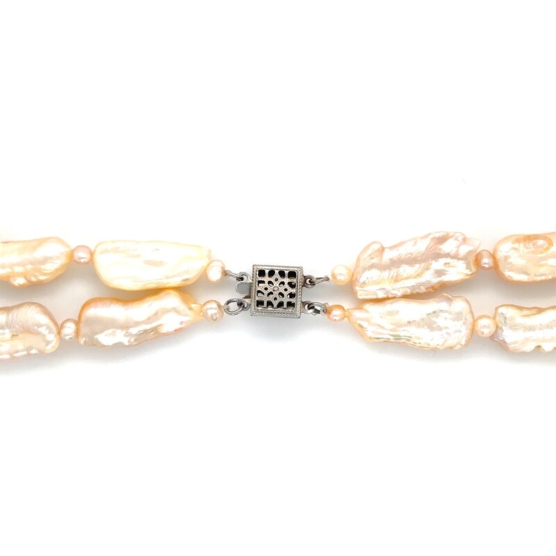 Freshwater Pearl Baroque Double-Strand Necklace on Silver — 18”