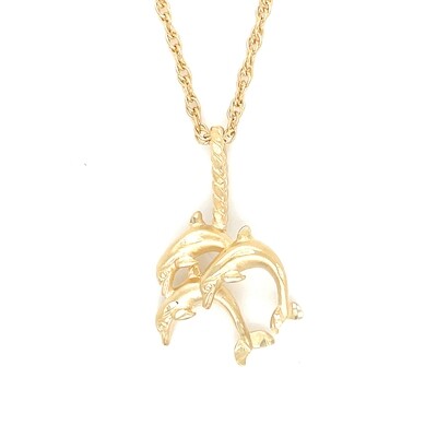 Dolphins Necklace in 14k Yellow Gold — 17”