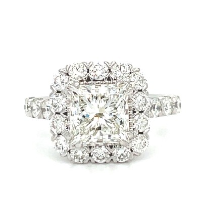 Diamond Princess Cut Halo Ring in 14k White Gold