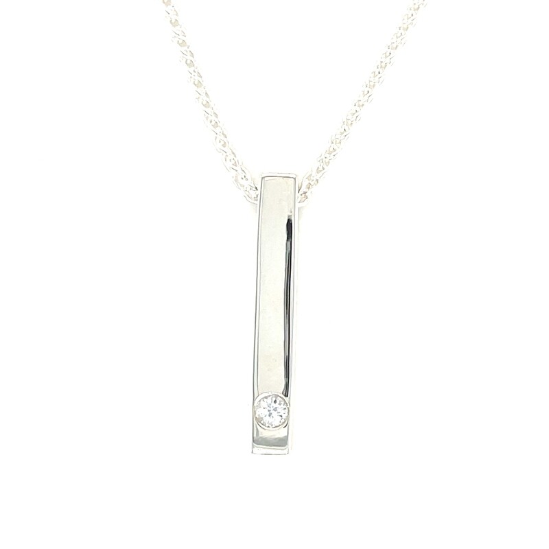 White Sapphire Bar Necklace in Silver