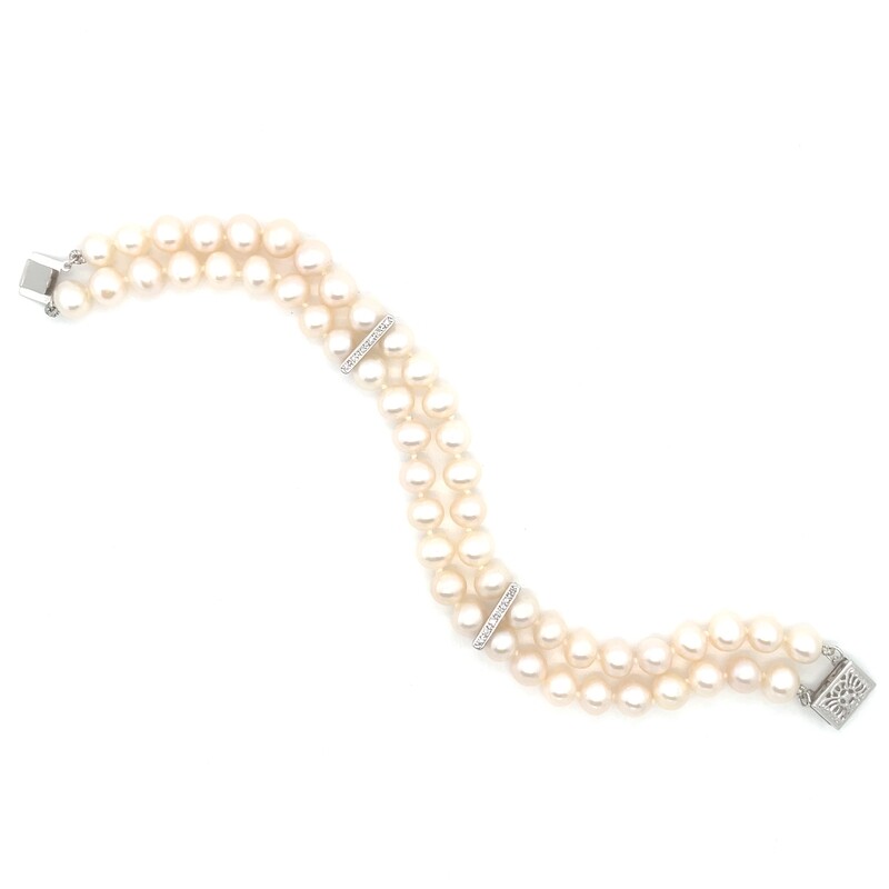 Diamond & Pearl Bracelet in 14k White Gold