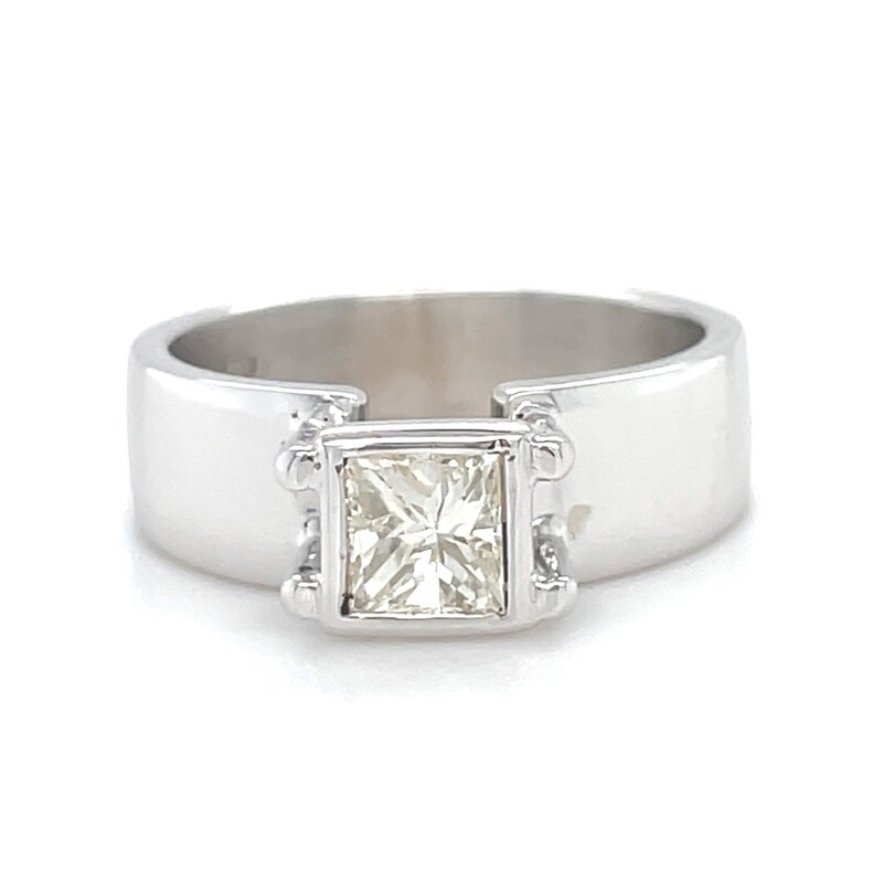 Princess Cut Diamond Pedestal Ring on 14k White Gold