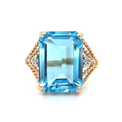 Blue Topaz & Diamond Ring in 10k Yellow Gold