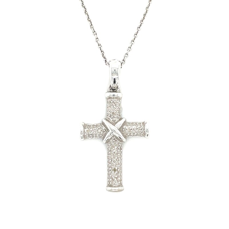 Diamond Cross Necklace in 14k White Gold
