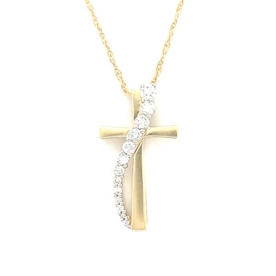 Diamond Cross Necklace in 14k Yellow Gold