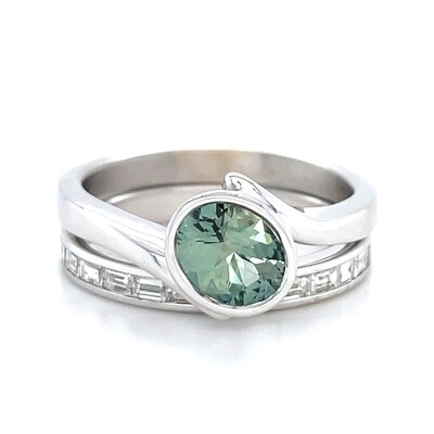 Green Sapphire & Diamond Set in 14k White Gold