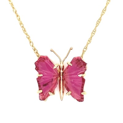 Tourmaline Butterfly Necklace in 14k Yellow Gold