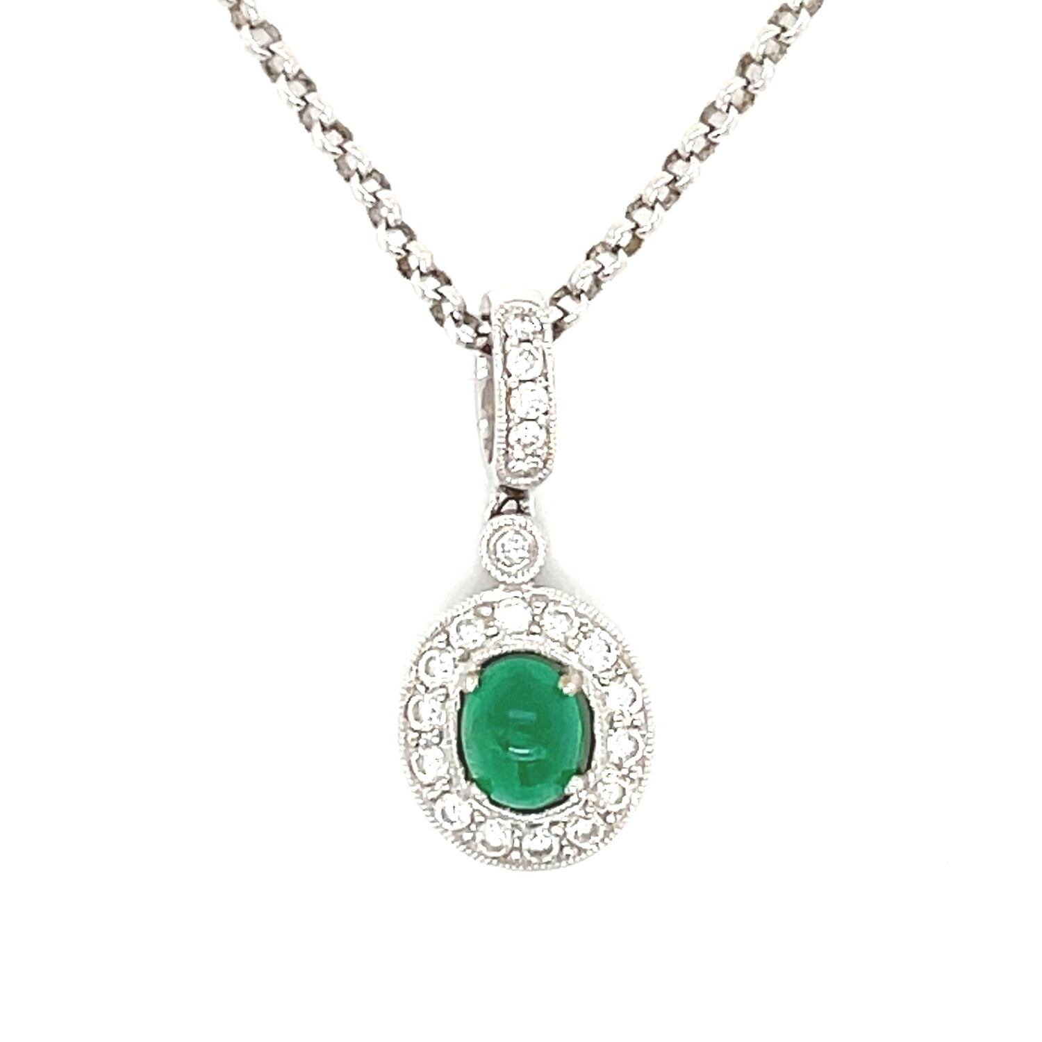 Emerald & Diamond Necklace in 18k White Gold