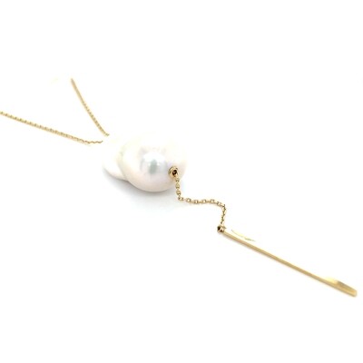 Large Baroque Pearl Lariat in 14k Yellow Gold